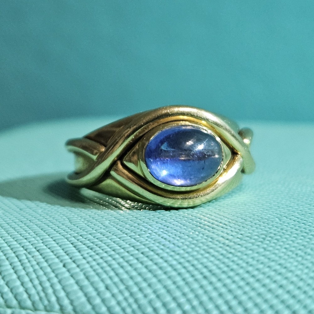 🥰SALE! Tiffany & Co. 18k YG Signature X Cabochon Tanzanite Ring Sz 4.5 RETIRED